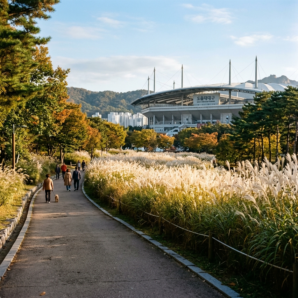 상암 월드컵경기장 인근 억새풀 하늘공원 산책로 전경